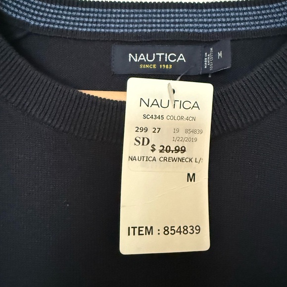 Nautica Navy Blue Cotton Knit Crewneck Casual Sweater - Picture 3 of 4